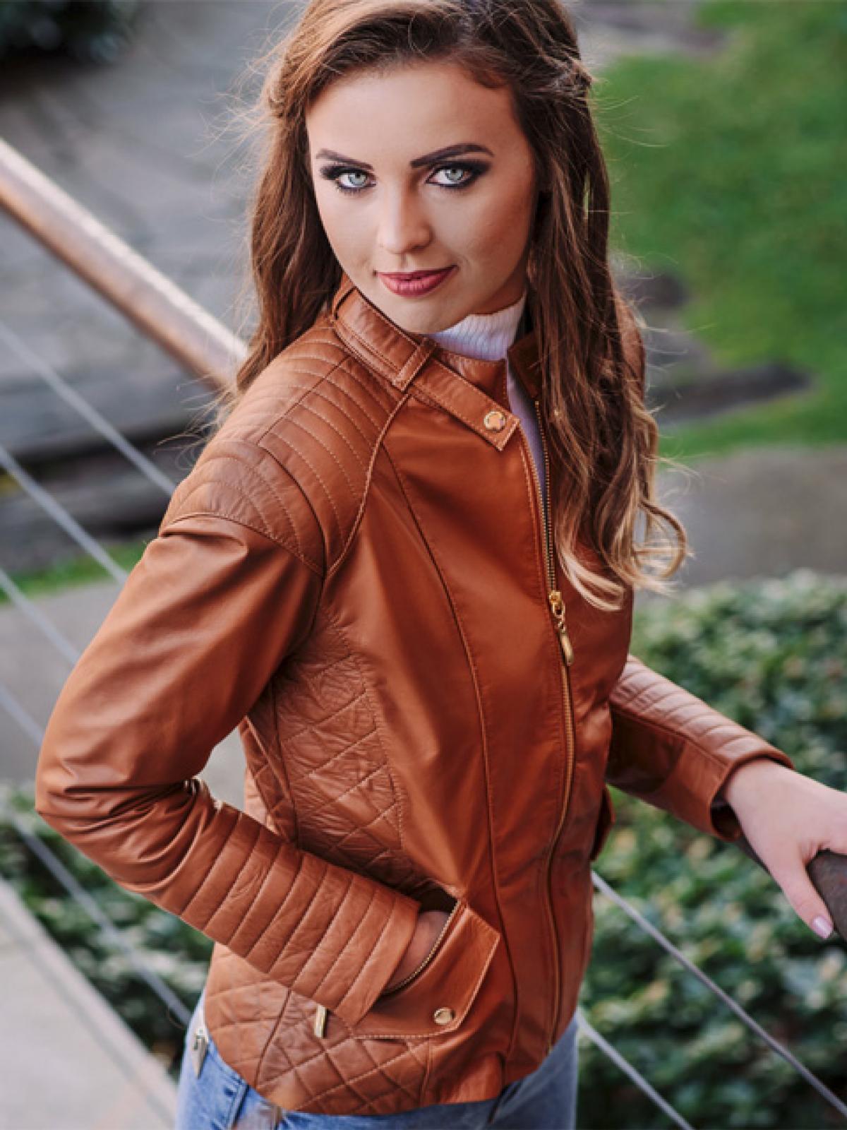 jaqueta de couro caramelo feminina